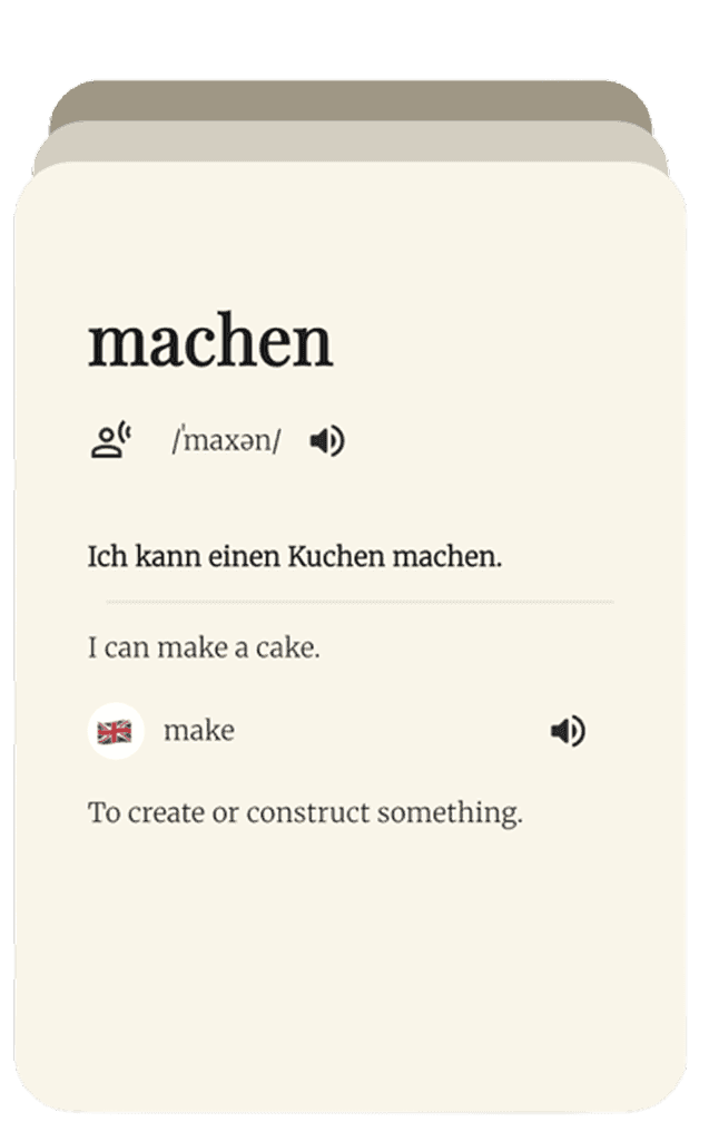 Lingufy flashcard for the German word machen