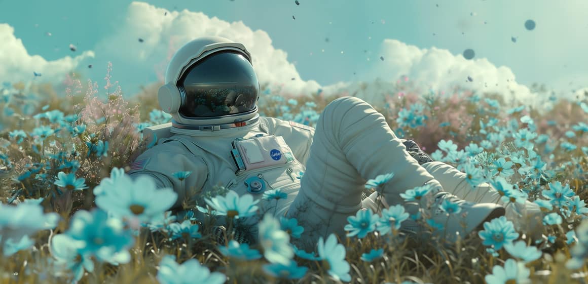 Astronaut resting in a field — learn languages offline, anywhere
